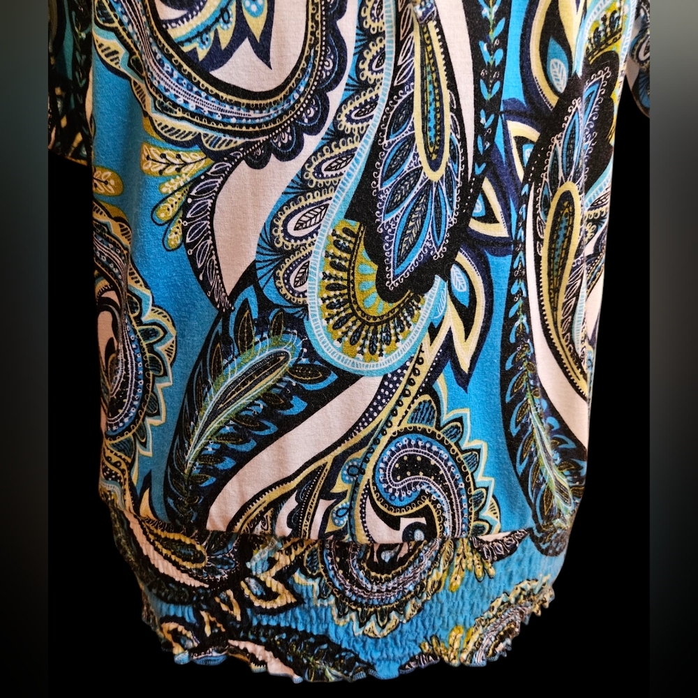 Vintage Y2K Apt. 9 Blue Paisley Smocked Boho Blouse Top S - Picture 4 of 9
